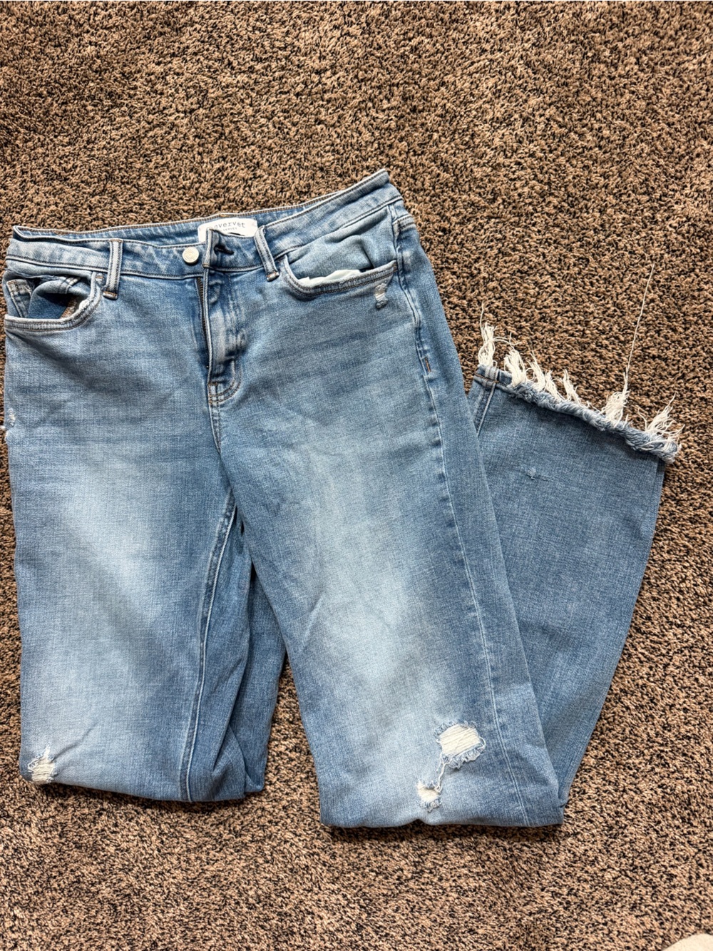 Frayed Hem Light Blue Women's Distressed Jeans